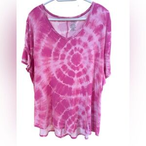 George Plus 3X Pink Tie Dye V-Neck Tunic Top EUC